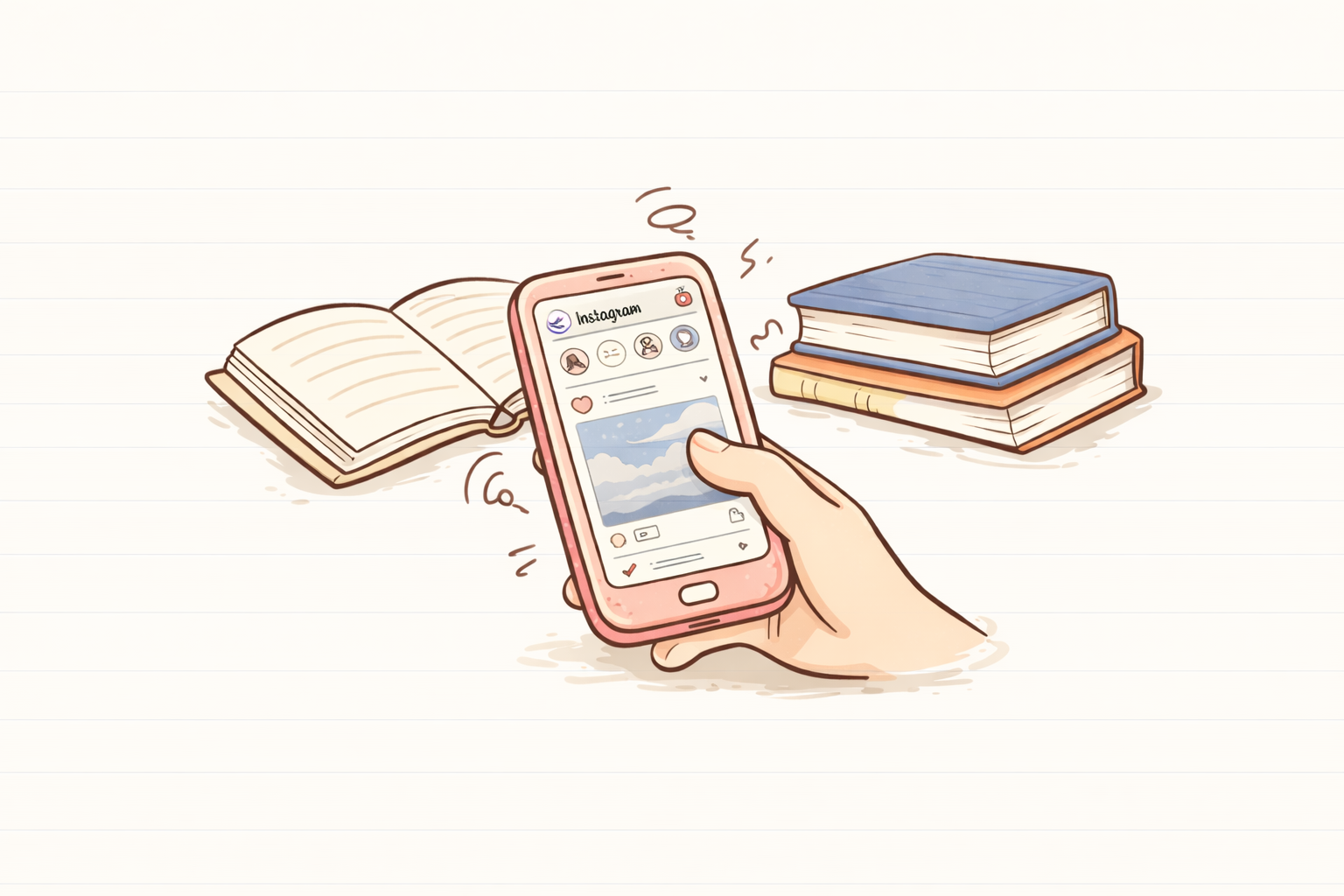 Person scrolling on phone while working at a desk